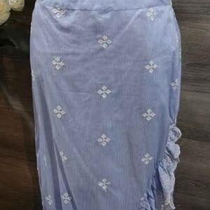 Chelsea28 Asymmetrical Blue Skirt with Ruffles